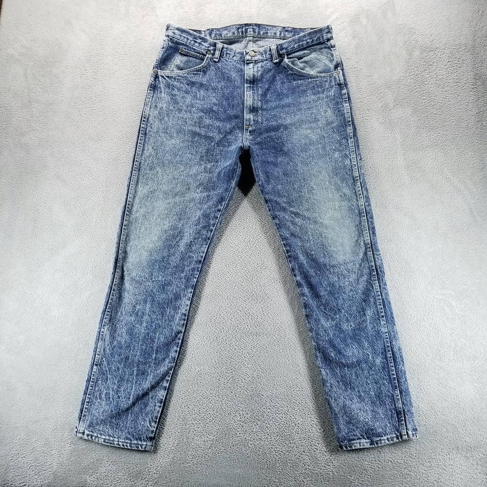 VTG Wrangler Jeans Mens 38x32 Blue Tapered Acid Wash Made In USA 80s 96501TH